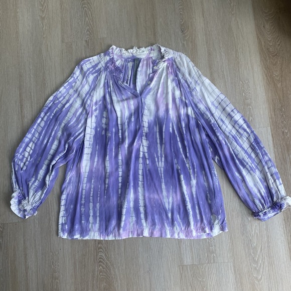 Raquel Allegra Tops - Raquel Allegra Tie Dye Poet Peasant Boho Blouse Purple White Viscose Sz 3 Large
